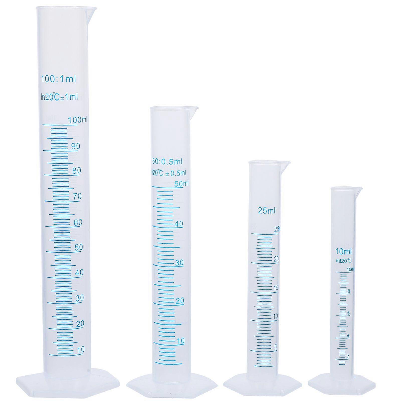 4pcs Transparent Measuring Plastic Graduated Cylinder 10ml / 25ml / 50ml / 100ml