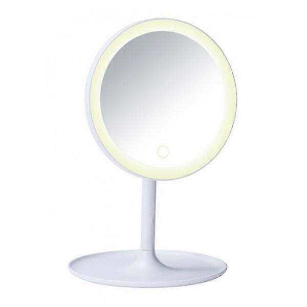 WENKO LED Makeup Mirror on Stand, Round Mirror Ø 18 cm, Turro