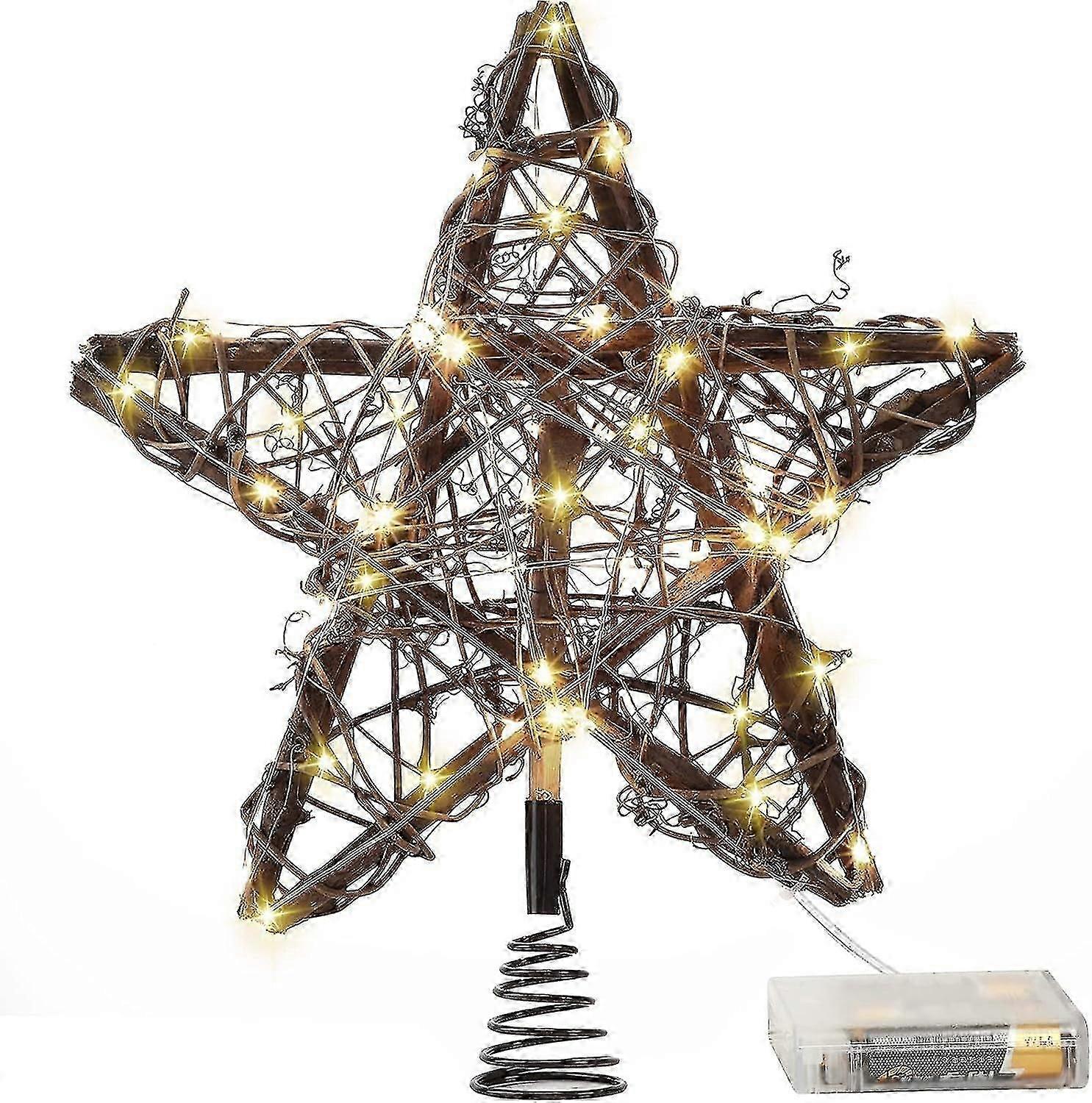 Star Tree Toppers Christmas Decorations Indoor Natural Brown Rattan Star