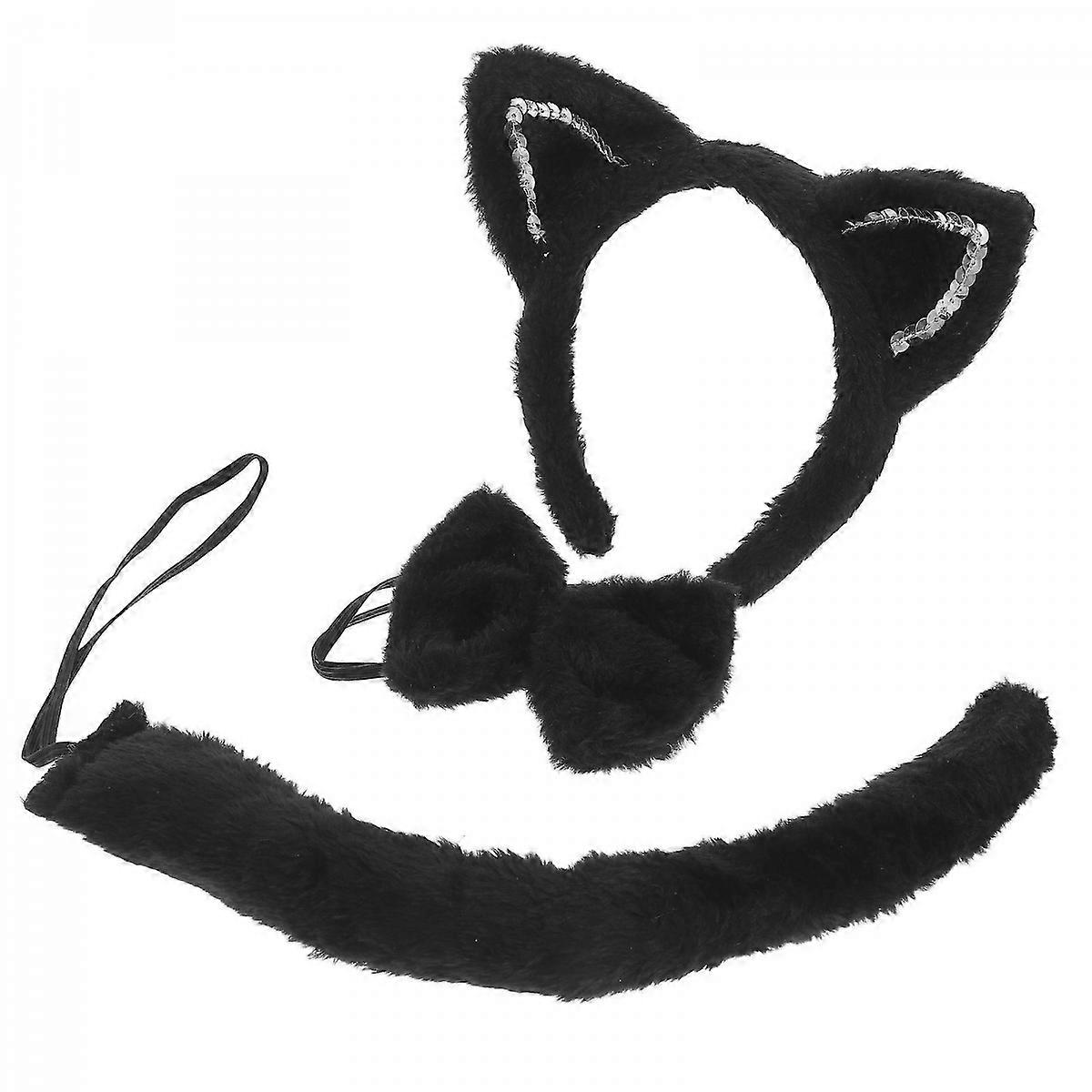 Cosplay Cat Ears Headband with Tail and Bowtie Plush Material 3Sets