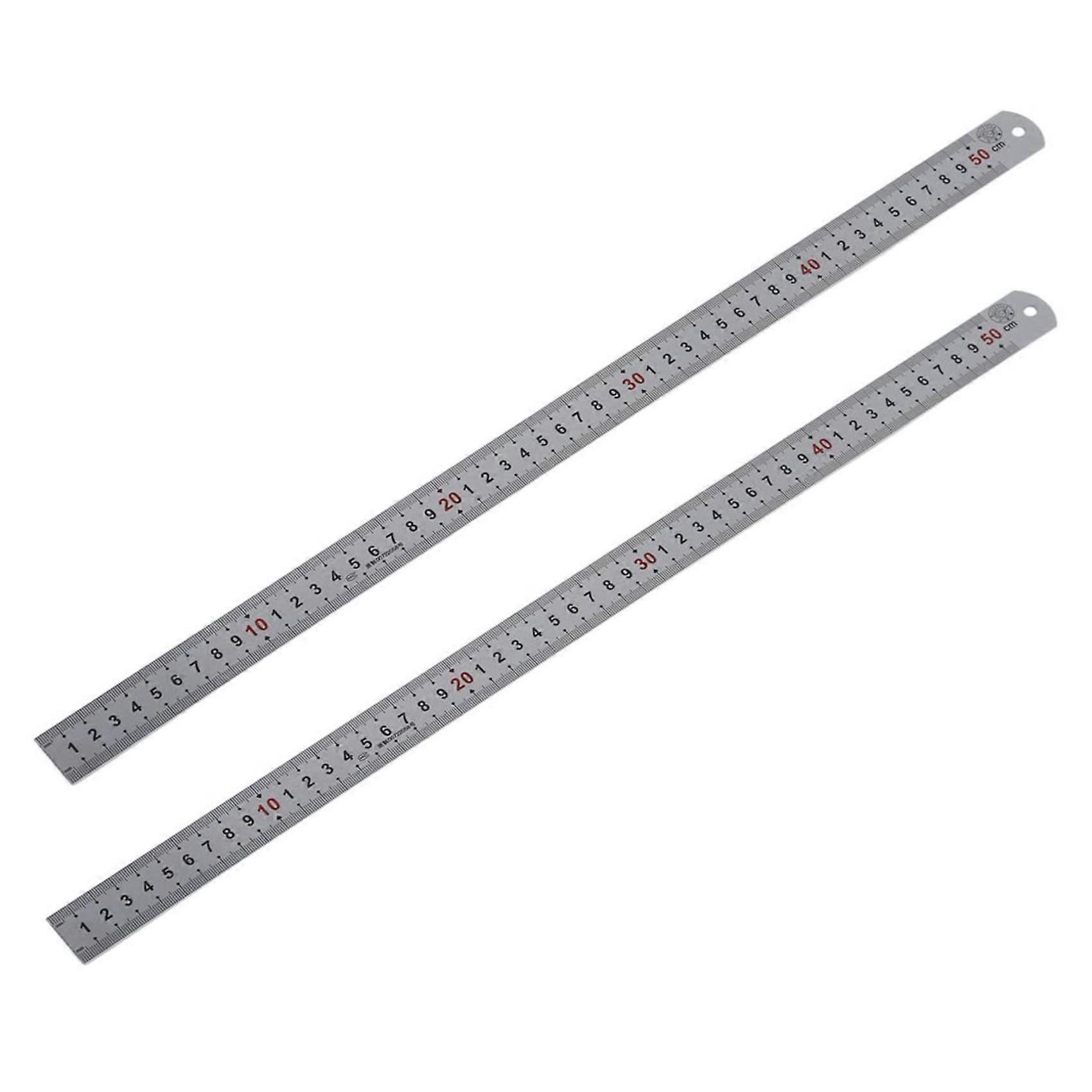 2X Double Side Scale Stainless Steel Straight Ruler Measuring Tool 50cm