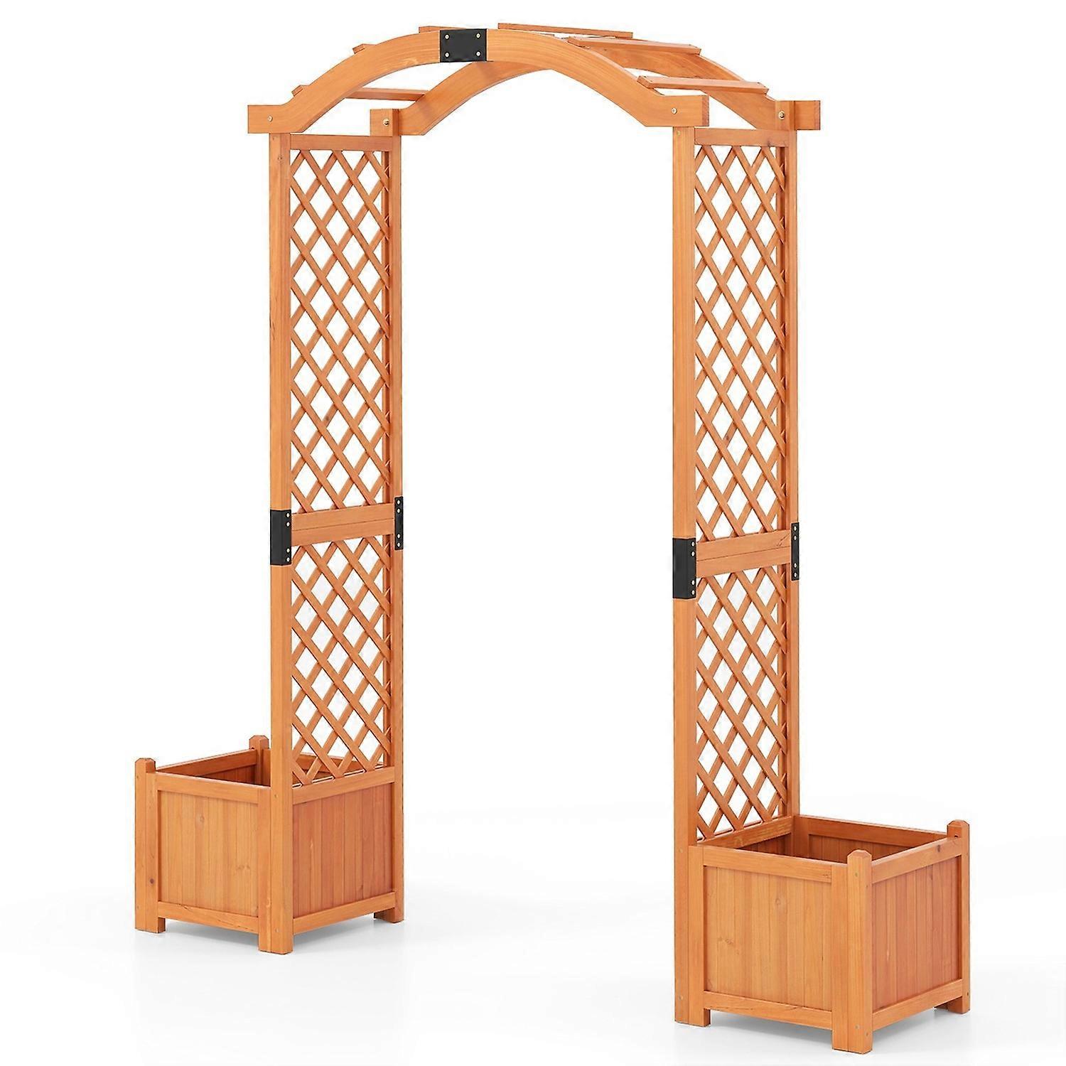 Garden arch with planters, wooden trellis for climbing plants
