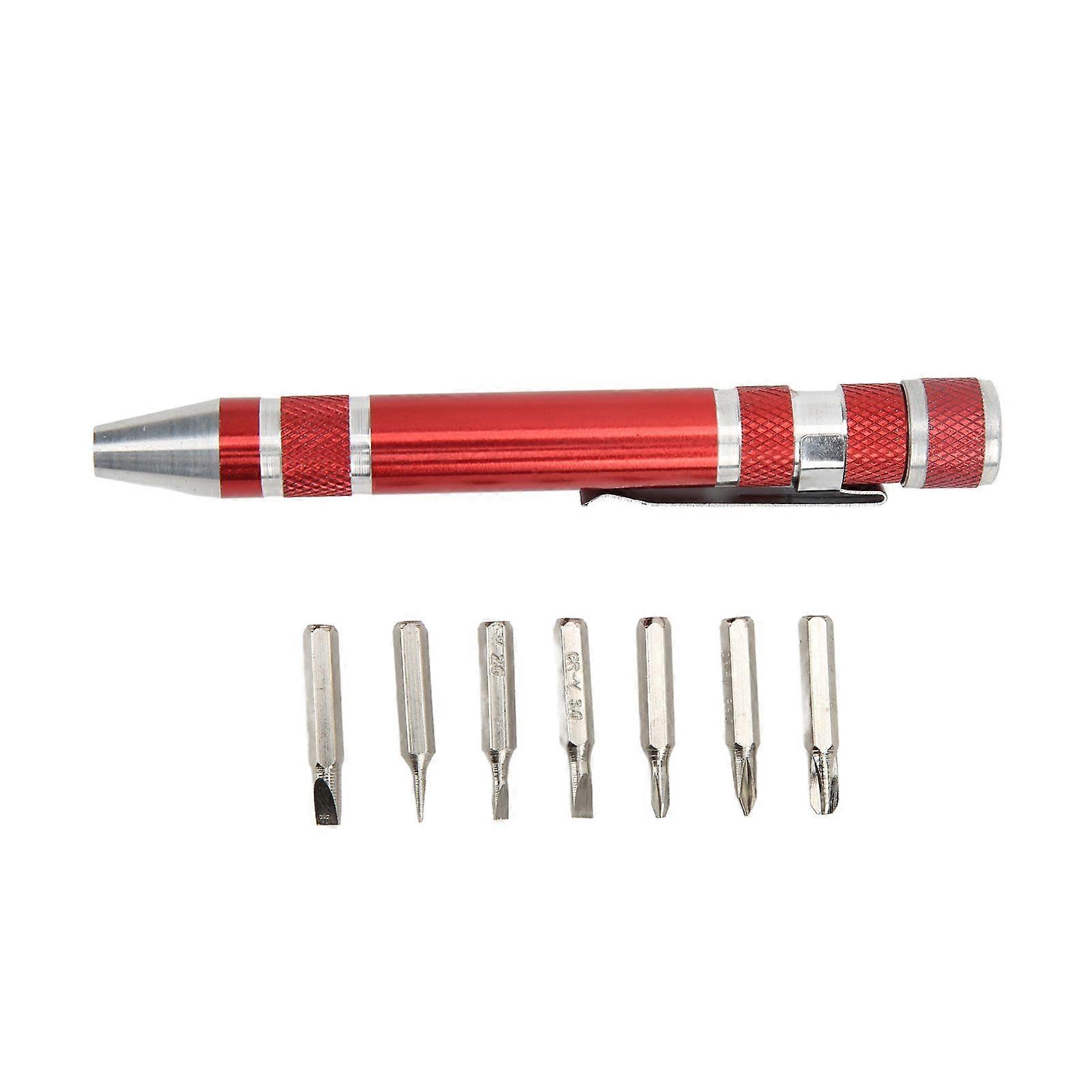 Pocket Screwdriver 8 in 1 Mini Hand Pen Screwdriver Magnetic Type Multipurpose for Fine ScrewsRed