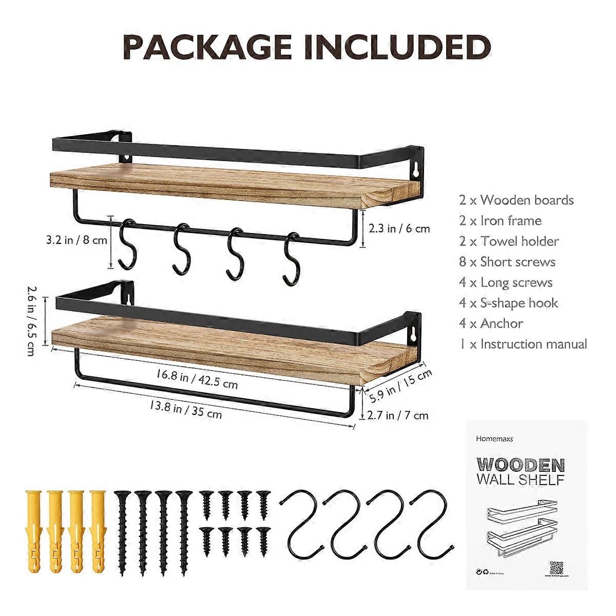 Storage Shelves Wall Floating Shelf for Organizing 2Pcs Wooden Wall Mounted