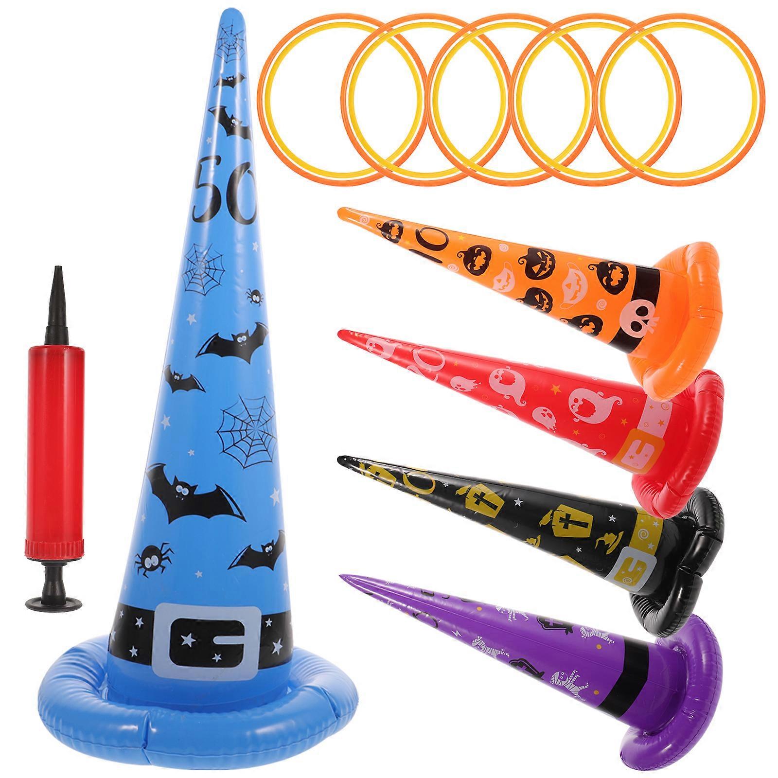 Halloween Inflatable Witch Hat Ring Toss Game 5Pcs for Kids Fun