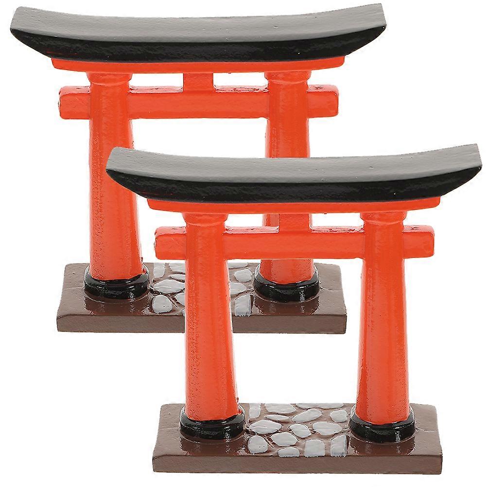 Red Resin Gate Miniature for Garden Decoration 4Pcs Japanese Style