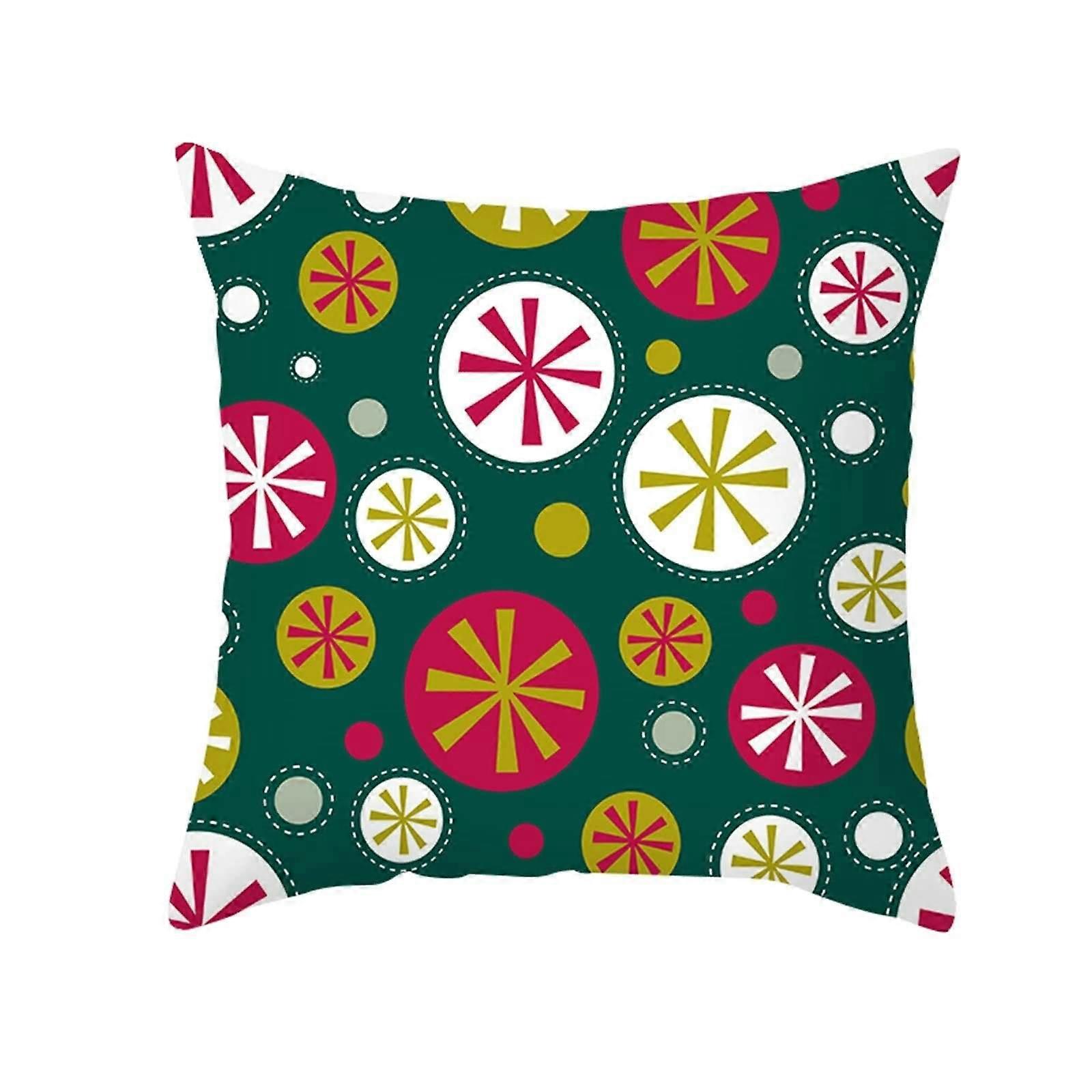 Pillow Covers Xmas 18x18 Inch Modern Round Polka Dot Snowflake Design Green Red Yellow Polyester 1 Piece