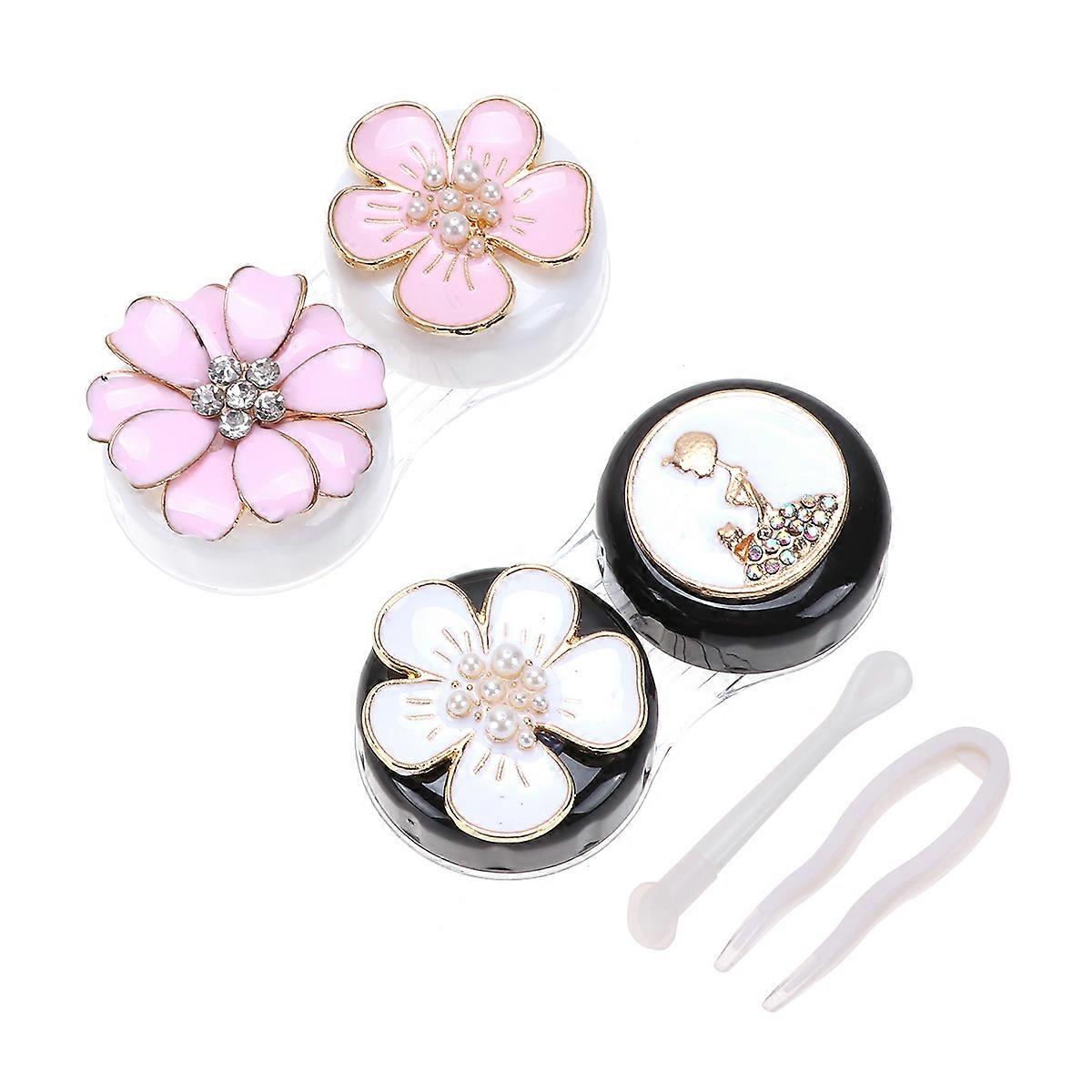 Flower Design Lens Container Eye Lense Cases for Storage 4Pairs Set