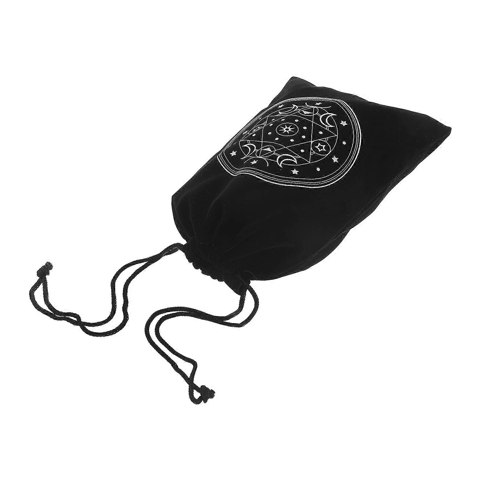 Drawstring Tarot Cards Bag for Storage Black Soft Flannelette Holder