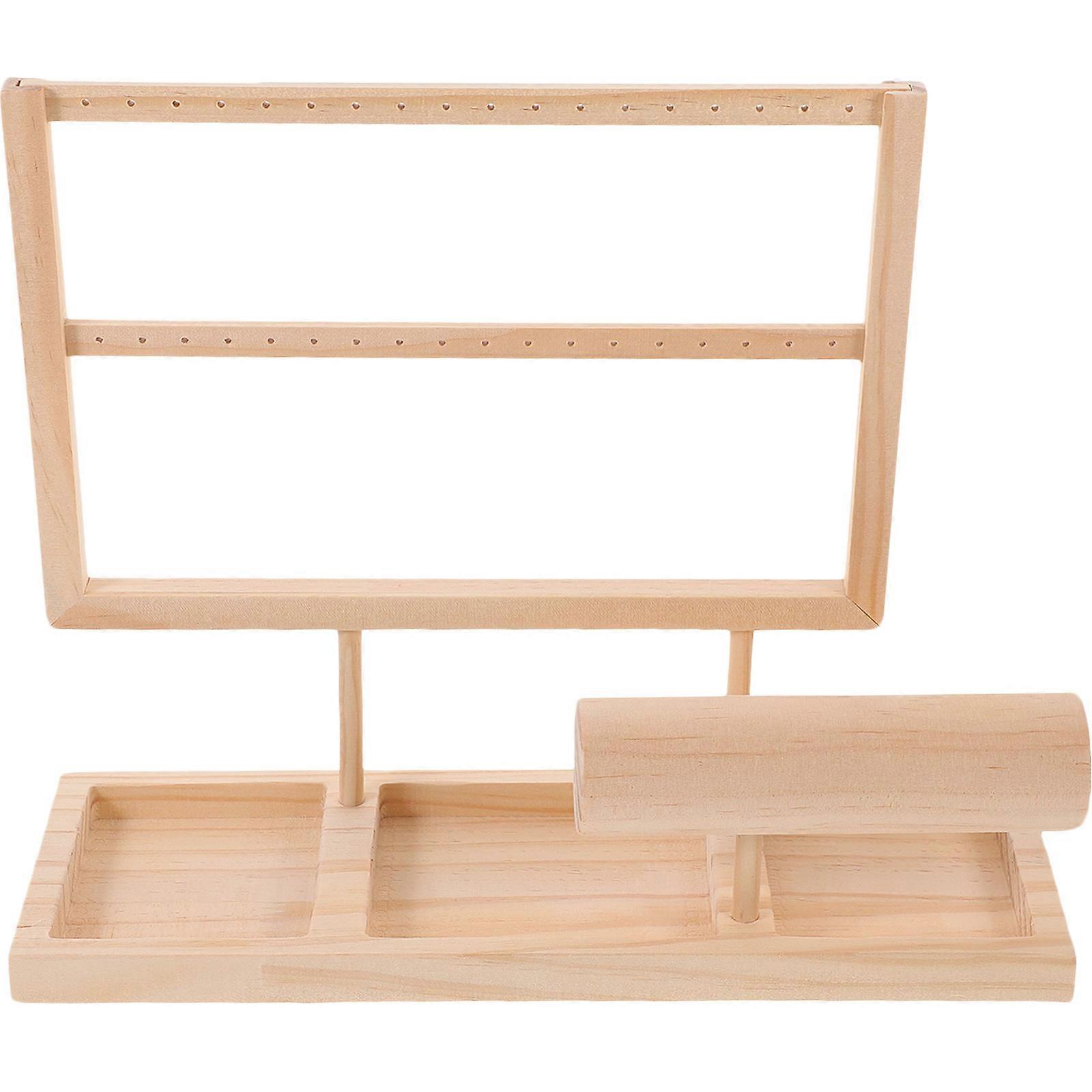 Jewelry Organizer Stand 3Pcs Necklace Display for Retailers Large Capacity Light Brown Double Layer Design