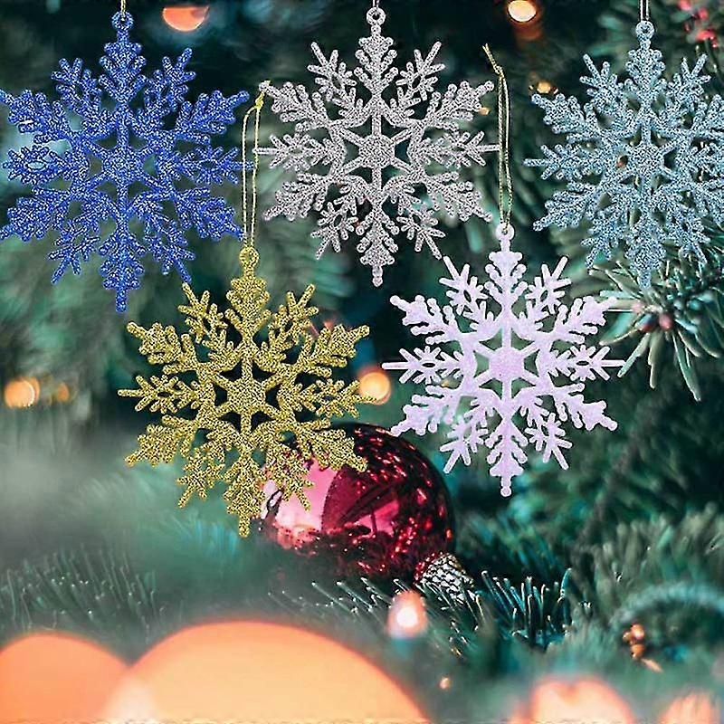 2025 6Pcs 10cm DIY Artificial Glitter Snowflake Hanging Ornaments Xmas Tree Decor