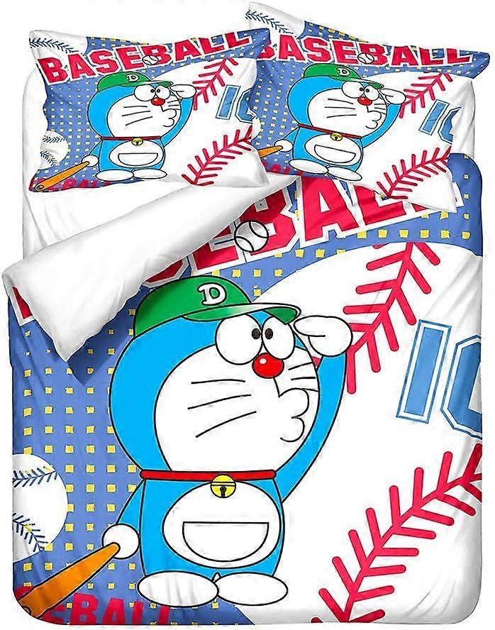 D43 Doraemon Bedding Set - Duvet Cover and Pillowcase Microfiber 3D Digital Print Three-Piece Bedding S43