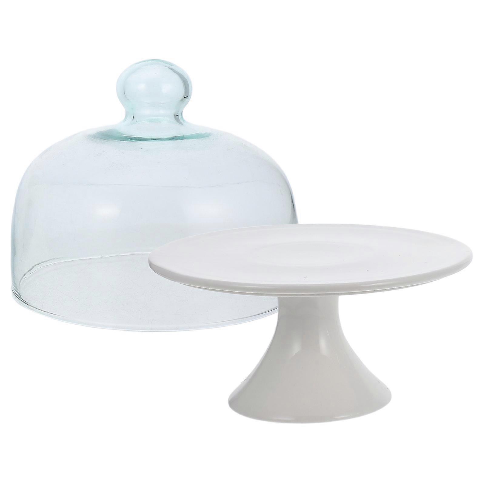White Cake Stand With Dome Lid For Shop Window Display 23.00X20.00X20.00CM Dessert Display 1 Set