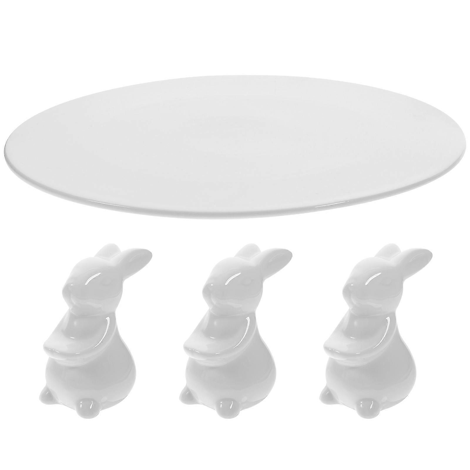 Ceramic Cake Serving Tray Round Easter Theme Dessert Plate Featuring Rabbit Decoration Perfect For Noodle Shops 2 Sets