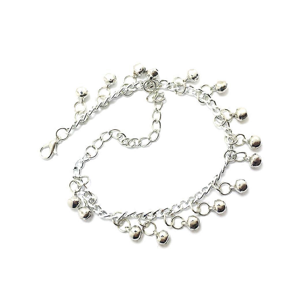Decorative Bell Ankle Adjustable Multilayer Chain 2Pcs Silver Footwear