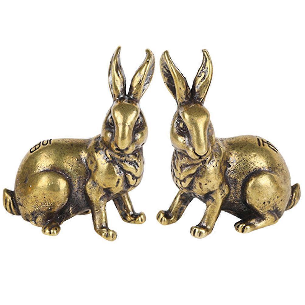 Lovely Brass Rabbit Rabbit Craft for Decoration 2Pcs Desktop Model