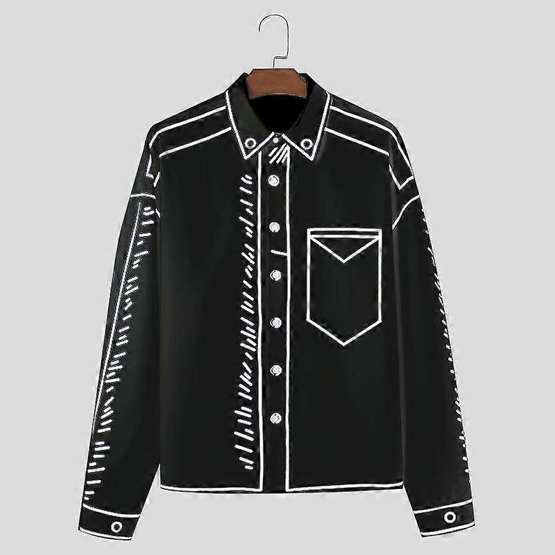 INCERUN Oversized Forår Mænd Skjorter Langærmet Revers Cartoon Print Casual Toppe