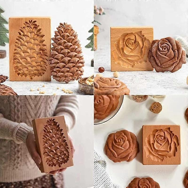 Cookie Molds For Baking Wooden Cookie Cutter 3D Gingerbread Cookies Moulds Press Cake Embossing Pumkin Bakery Gadgets Stamps