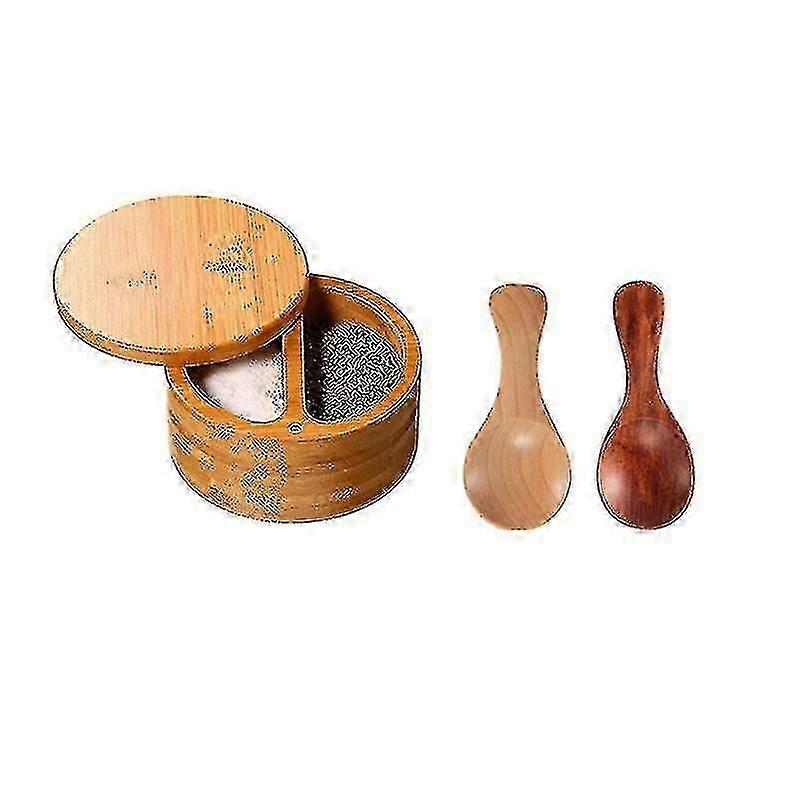 Salt Cellar, Bamboo Salt Box, Salt Container With Spoon