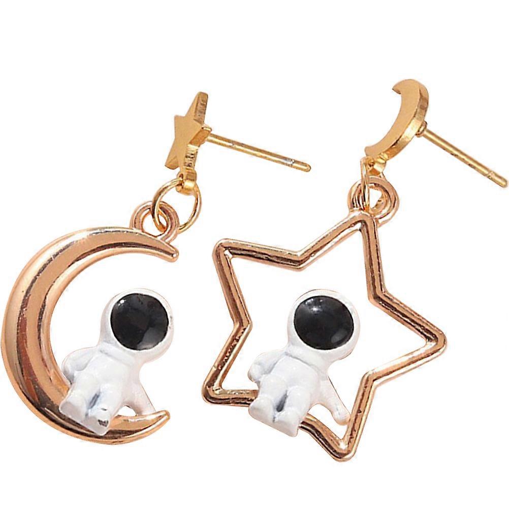 Moon Star Drop Earrings for Decoration 2Pairs Astronaut Hollow Dangle Style