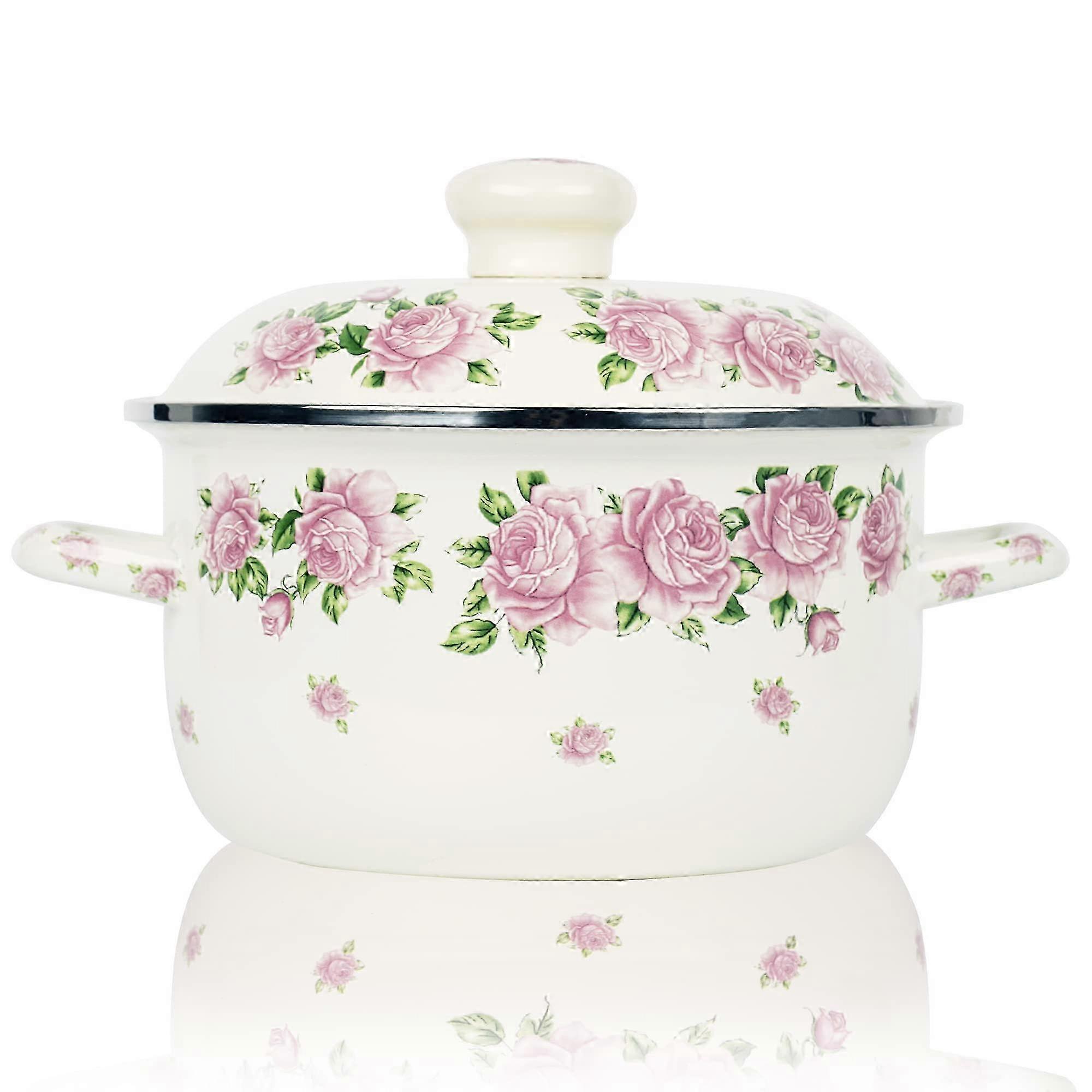 Retro-Blumen-Emaille-Suppentopf zum Kochen, 3 QT, 26 s