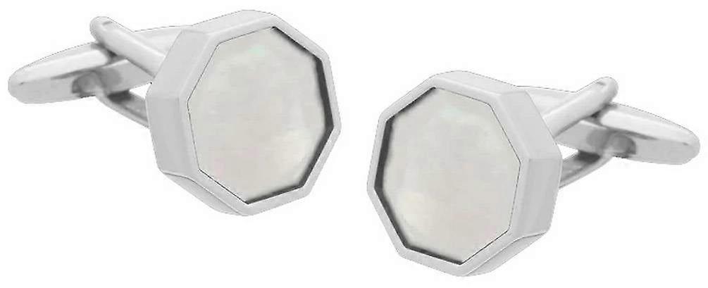 David Van Hagen Mother Of Pearl Octagonal Cufflinks - White/Silver