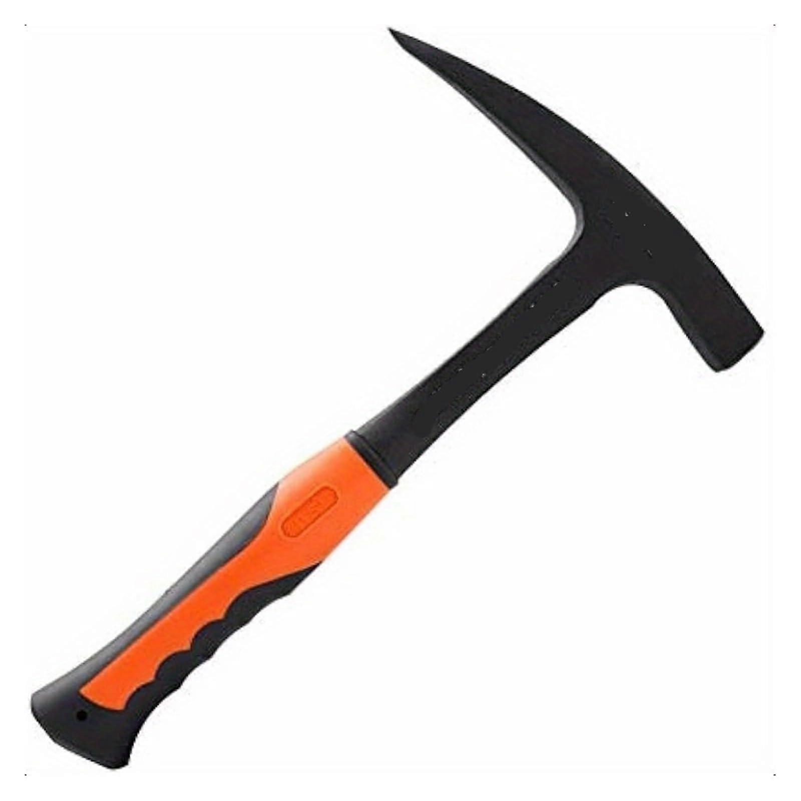 Geological Hammer 28oz Carbon Steel For Masonry, Mining, Construction With Pointed Tip, Black Head, Orange Grip