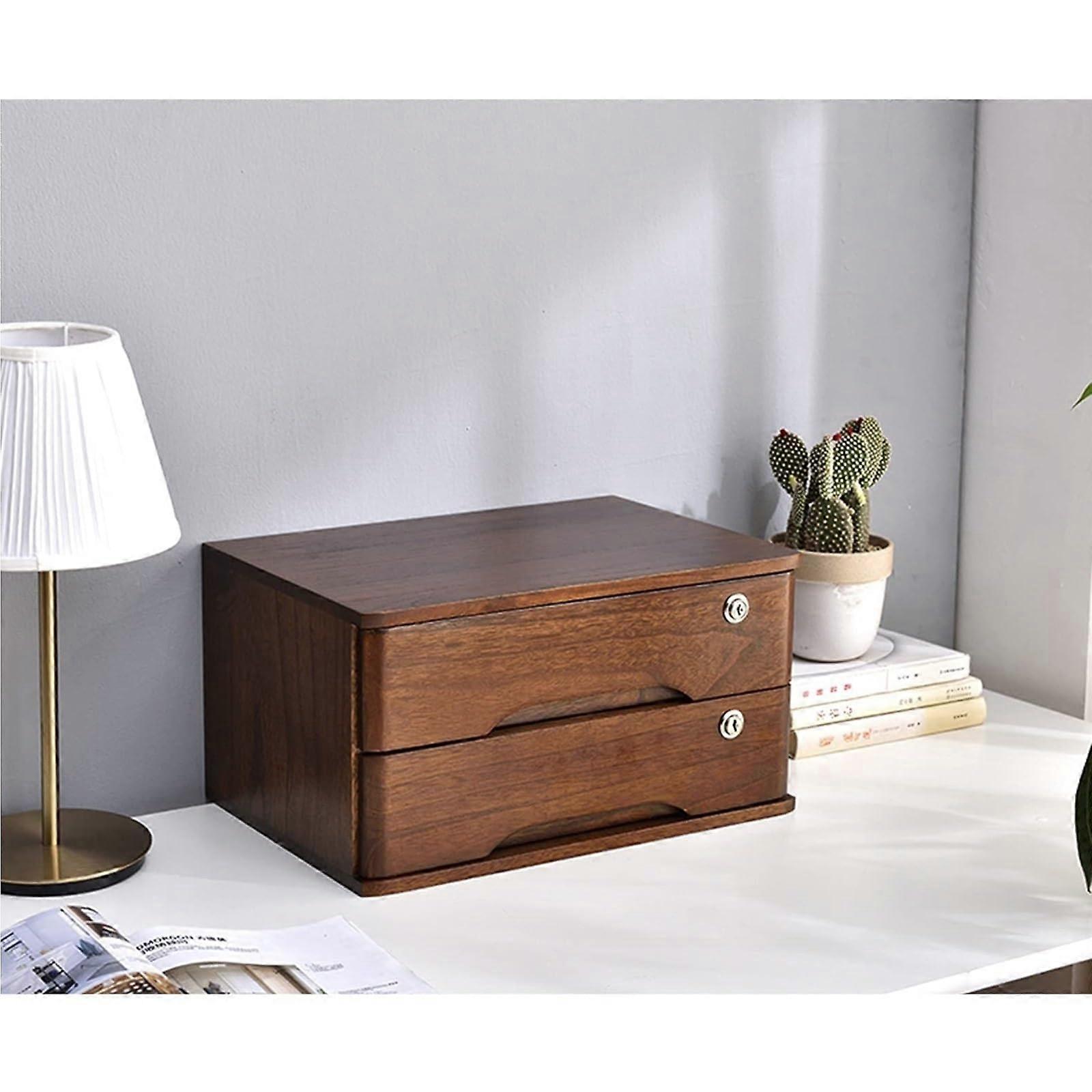 Rustic Solid Wood Desktop File Cabinet 2Drawer Organizer with Lock for Office Home School 14 Drawers Model B 2 Layer