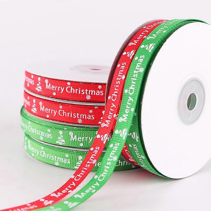 22m Red Green Handwork Ribbon White Snowflake Christmas Tree DIY Bow 10mm