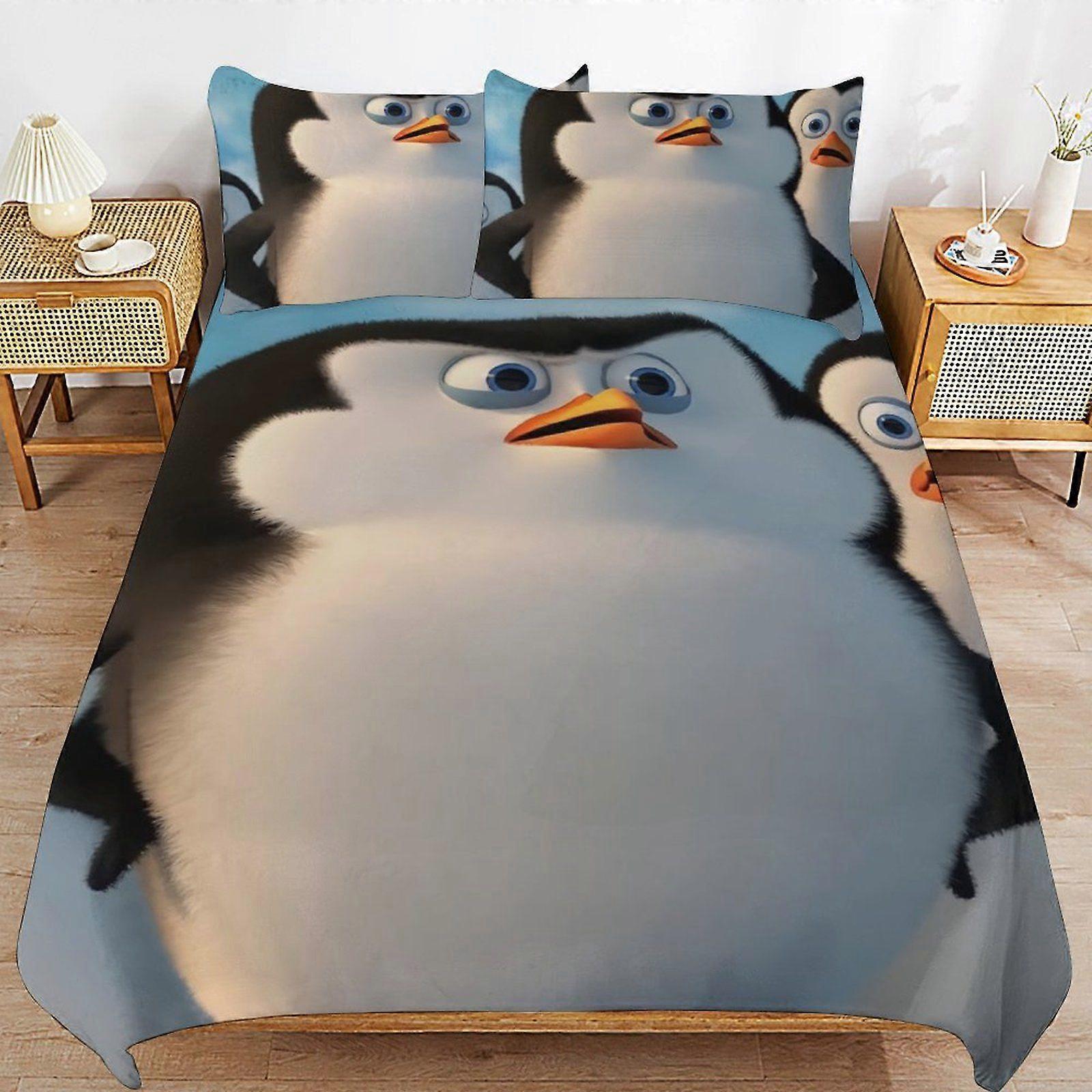 E26 The Penguins of Madagascar Bedding Solution Soft Texture Smooth Finish Cozy Zipper Duvet Cover Sets for Family Sleep F26