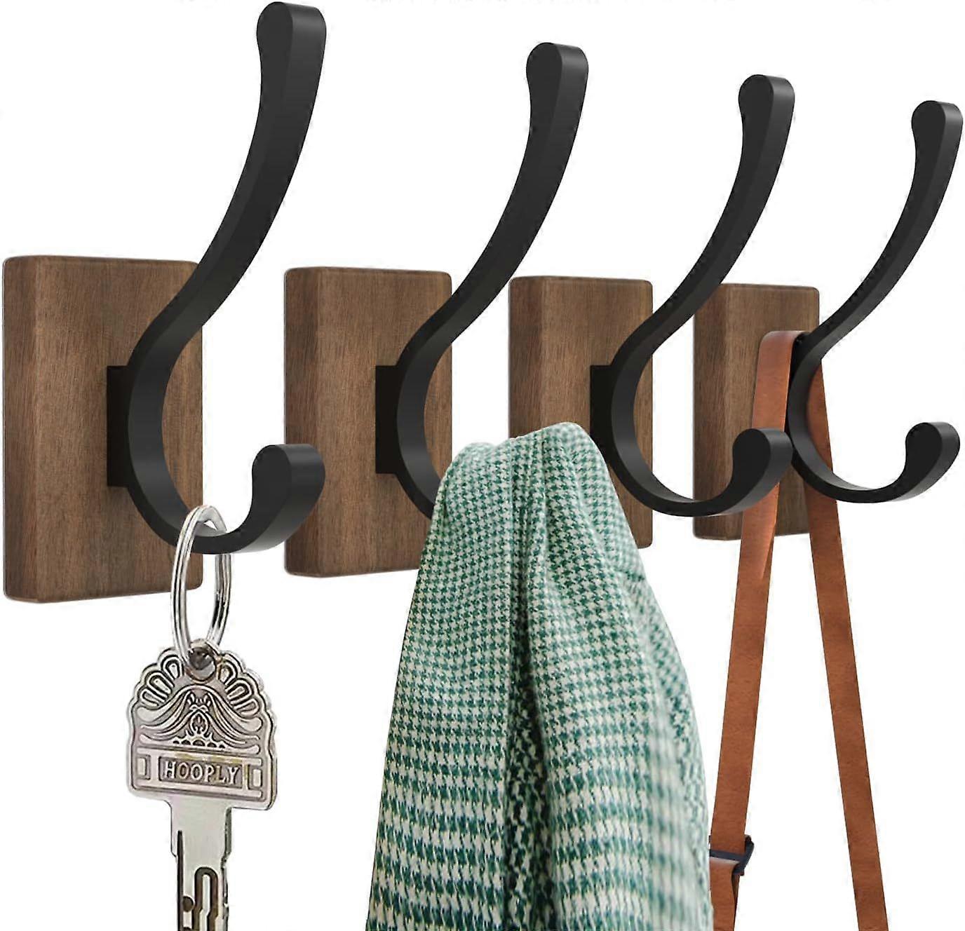 Decorative Wall Hooks - Wooden Hooks for Keys, Hats, and More (Pack of 4)