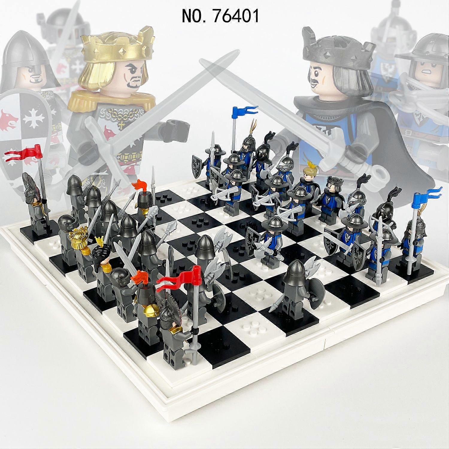 Medieval European Battle Chessboard Building Blocks Set with Mini Figures DIY Educational Toy for Kids