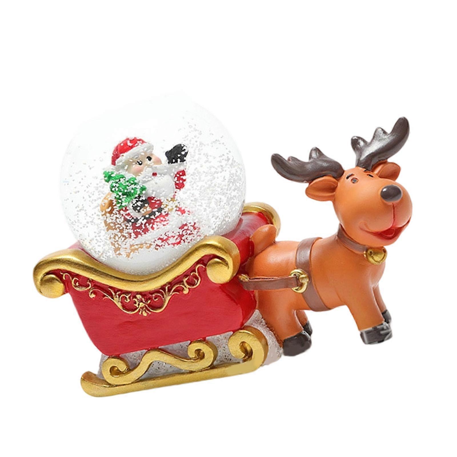 Festival Rotating Snow Globes With LED Light And Resin Base Battery Powered Crystal Ball For Seasonal Display Multicolor