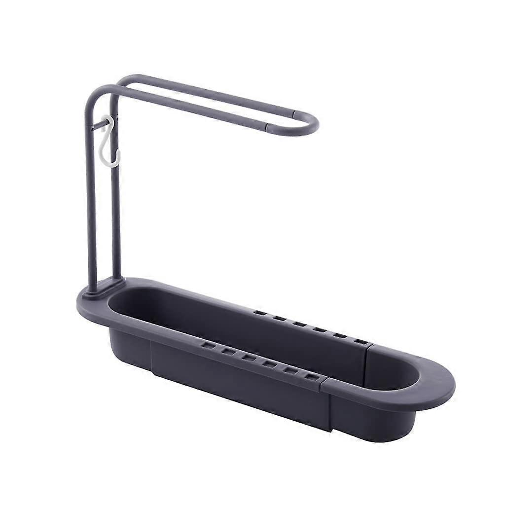 Telescopic Grey Sink Shelf With Sponge Holder Towel Rack And Drainage Rack Grey 25.5*36.9cm Adjustable Shelf Grey Finish