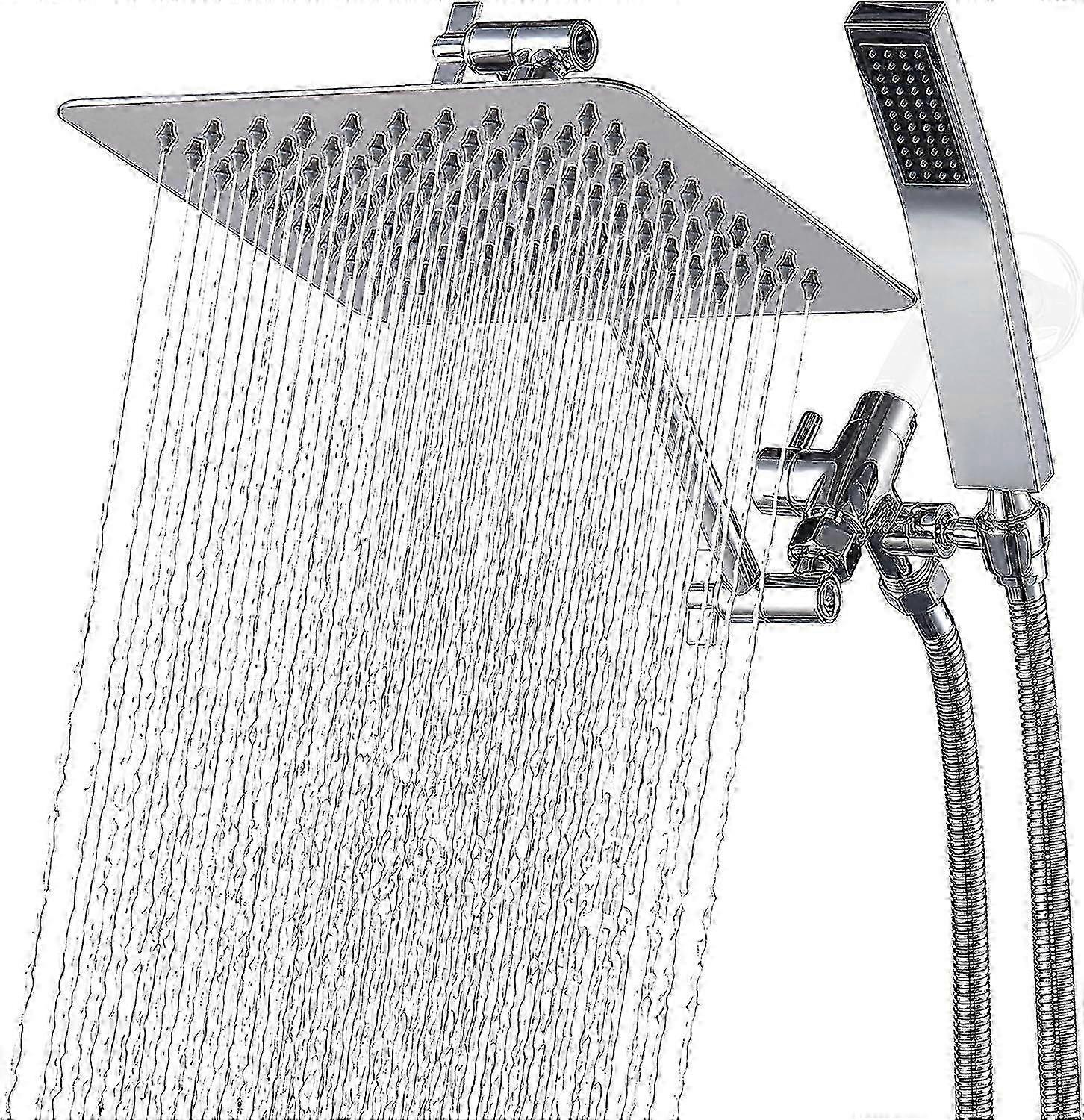 All Metal Dual Square Shower Head Combo | 10" Rain Shower Head with Handheld | 71" Long Flexible Hose | Smooth 3-Way Diverter | Adjustable Extension A