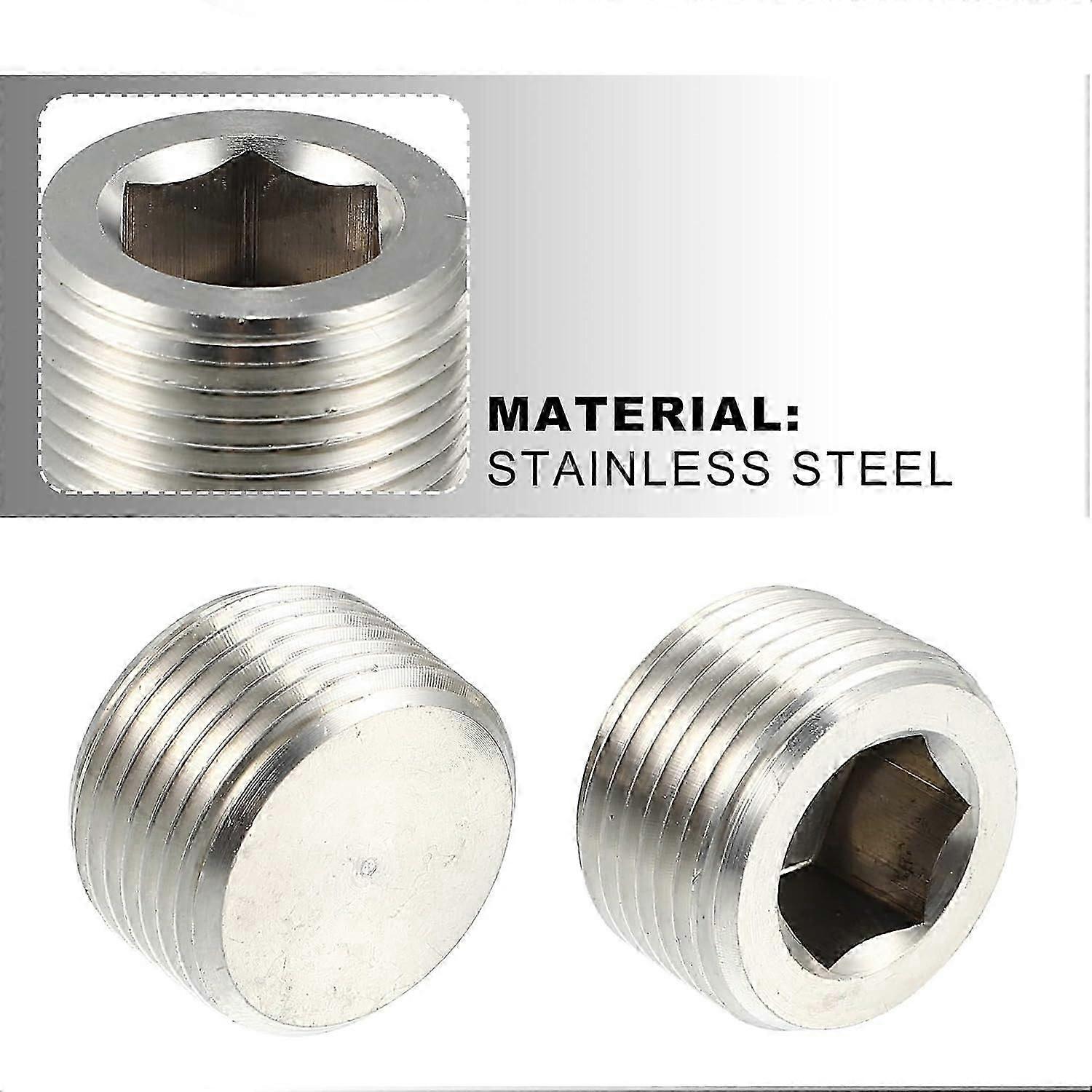 2Pcs 3/4 Inch NPT Stainless Steel Hex Socket Pipe Plug External Thread Silver