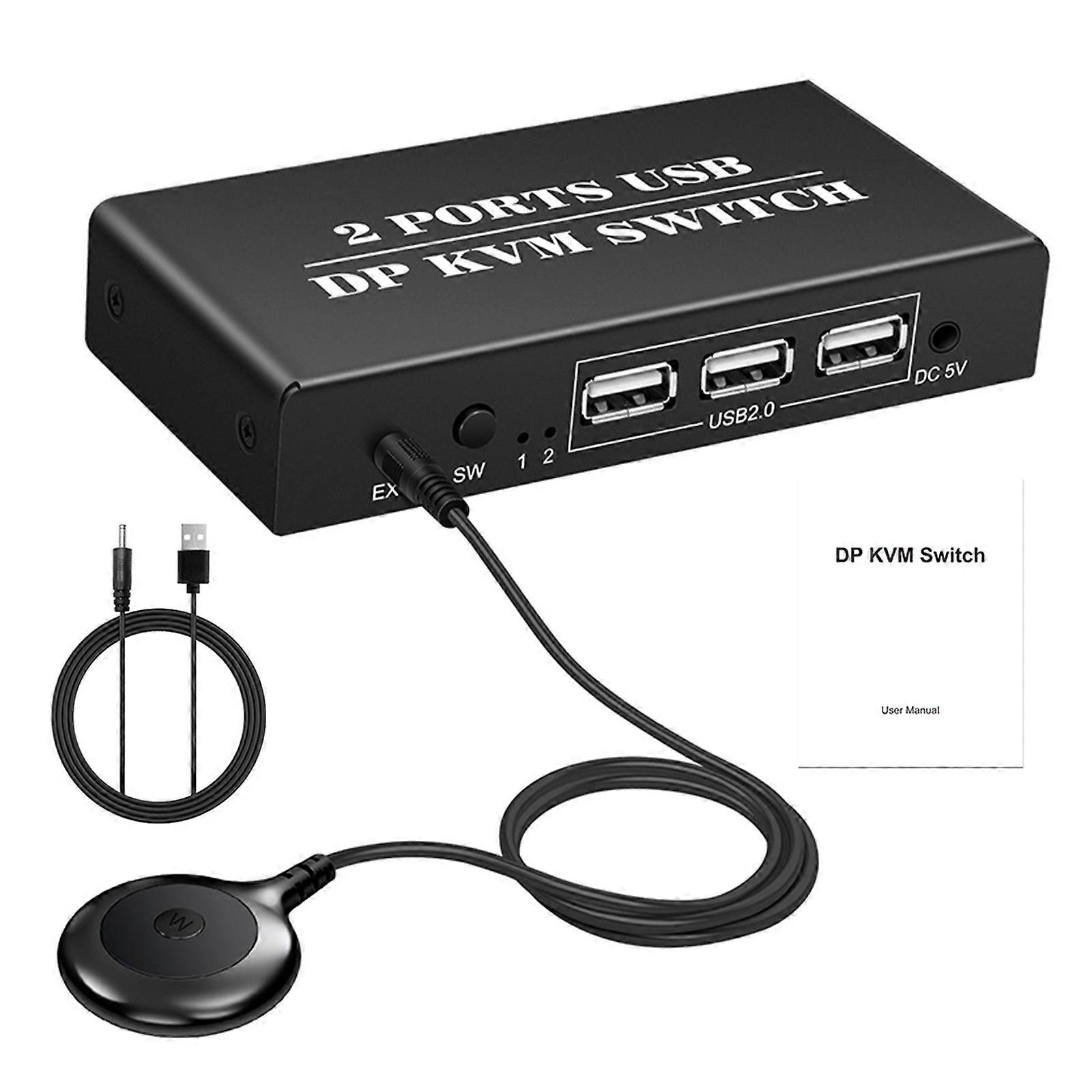 4K DP KVM Switcher for 2 Computers Share 1 Keypad Mouse 4K@60Hz 3 USB2.0 Port for Printer with Desktop Controller Multicolor