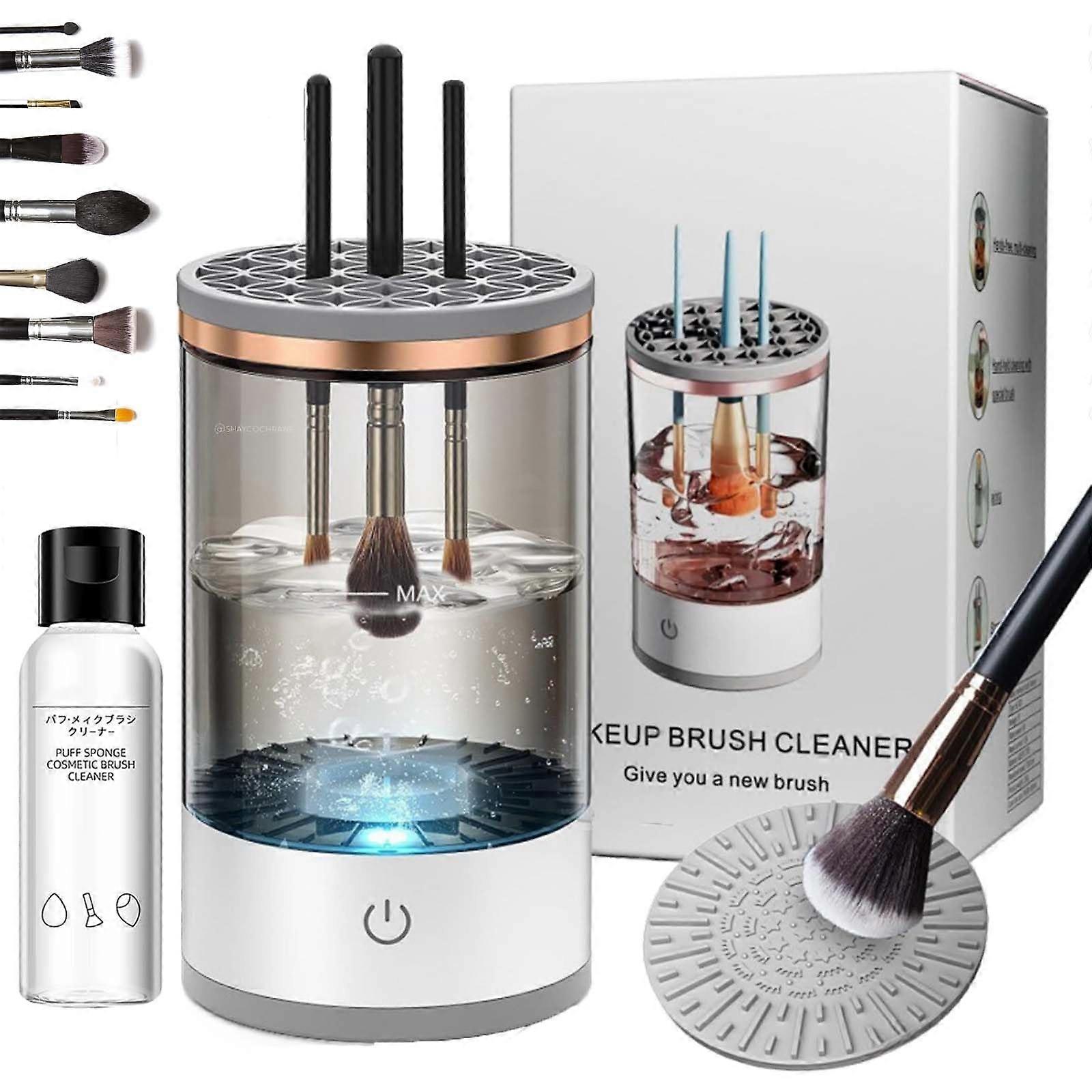 Electric Makeup Brush Cleaner with Automatic Spinning for Deep Cleaning All Brush Types, White Charging Set