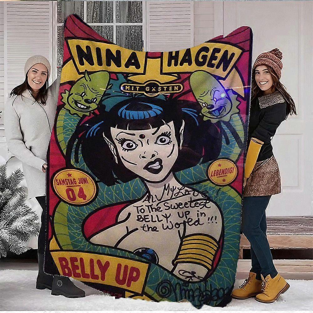 Couverture en flanelle imprimée numériquement avec l'affiche du concert de Nina Hagen, utilisable en toutes saisons – hypoallergénique et résistante aux déchirures – -POIUY380