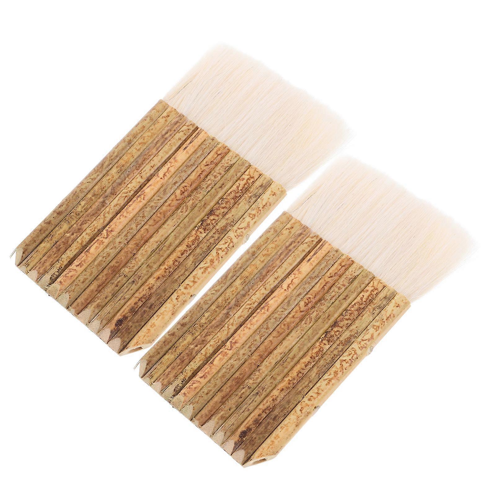 Wool Paint Brush Hake Brushes Bamboo Handle Multi Color Rectangular Shape For Creative Experience Gluing Washing 5.70X3.07X0.28in 2Pcs