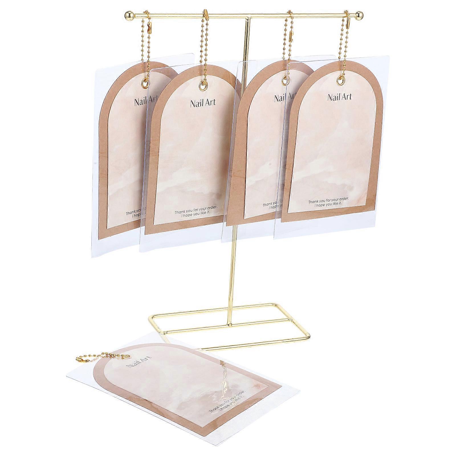 Fake Nail Display Cards Display Holder for 1Set with Golden T-Shaped Stand