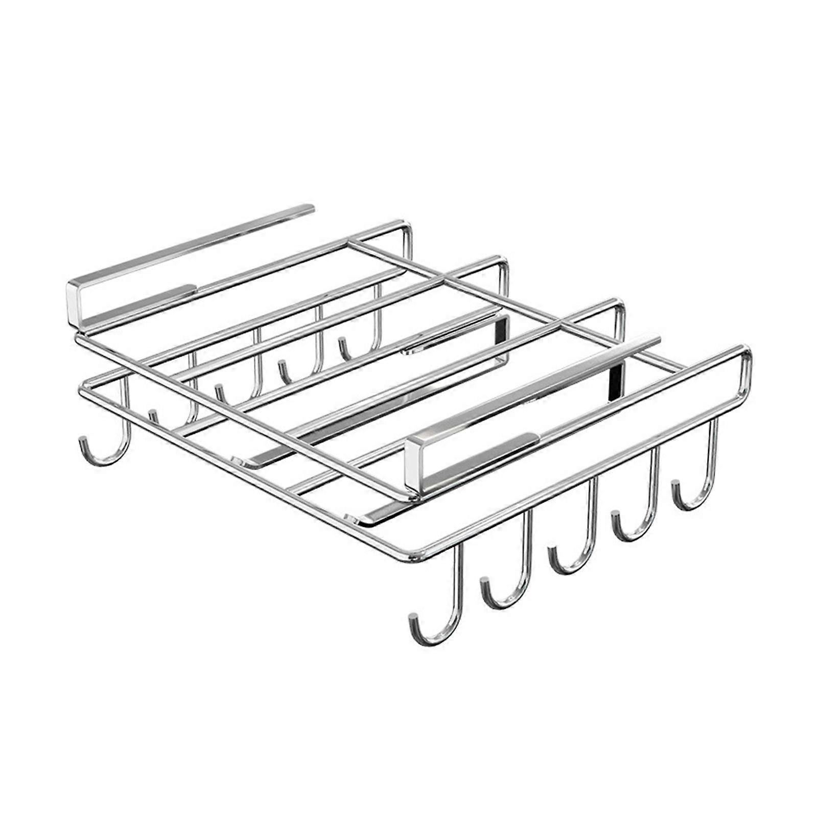 Clip-On Shelf under Cabinet Storage Shelf with 10 Hooks 2 Towel Bars And Cutting Board Holder