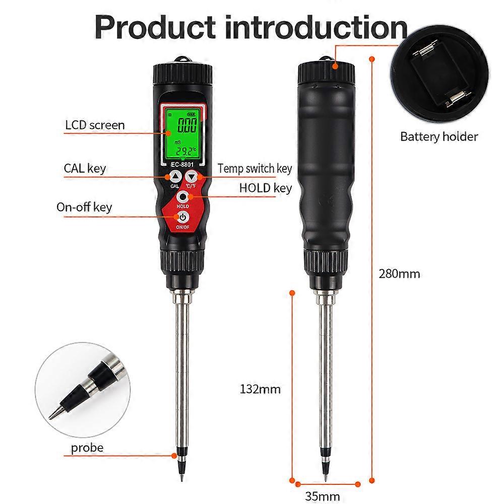 2 In 1 Soil EC Meter Handheld Digital Soil Tester Multifunction EC Temp Detector Backlit Soil EC Analyzer for Garden Greenhouse