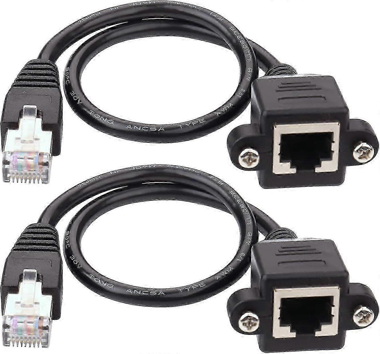 RJ45 Ethernet Extension Cable 1ft/30cm Male to Female with Screw-Lock Connectors - 2 Pack for Secure Network Connections