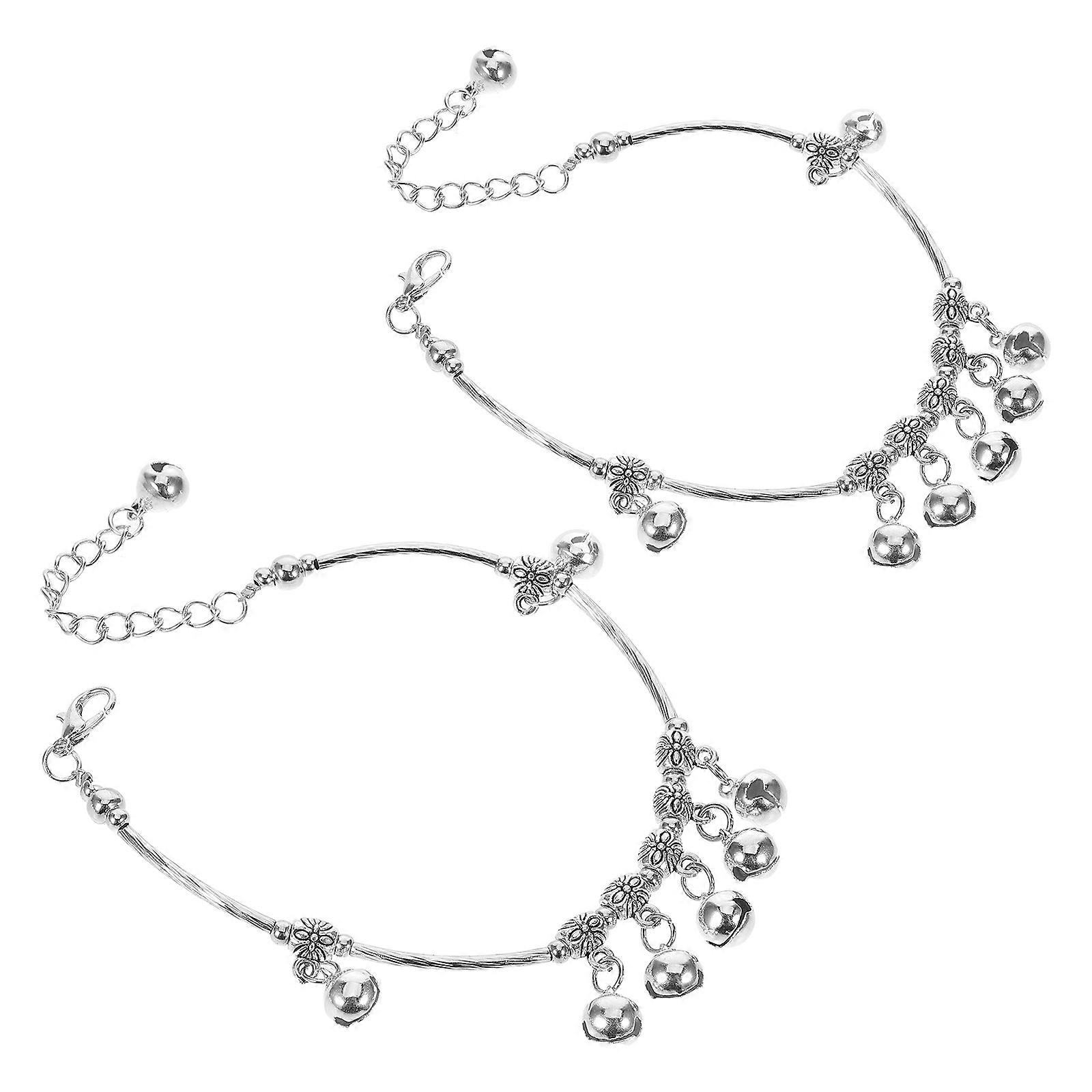 Ethnic Bell Anklets Women's Ankle Bracelets for Belly Dance 2Pcs Pack