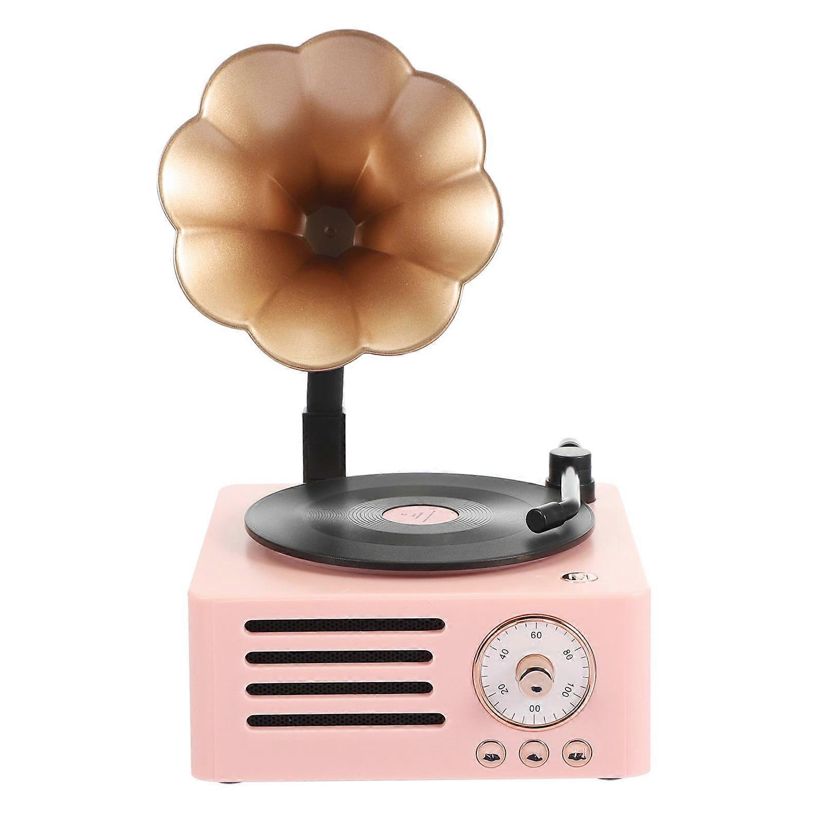 PAVEOS Classic Bluetooth Speaker, Vinyl Record Style, Cute Pink Design, Bass Enhancement, Volume Control, Wireless Speaker with compatible with all