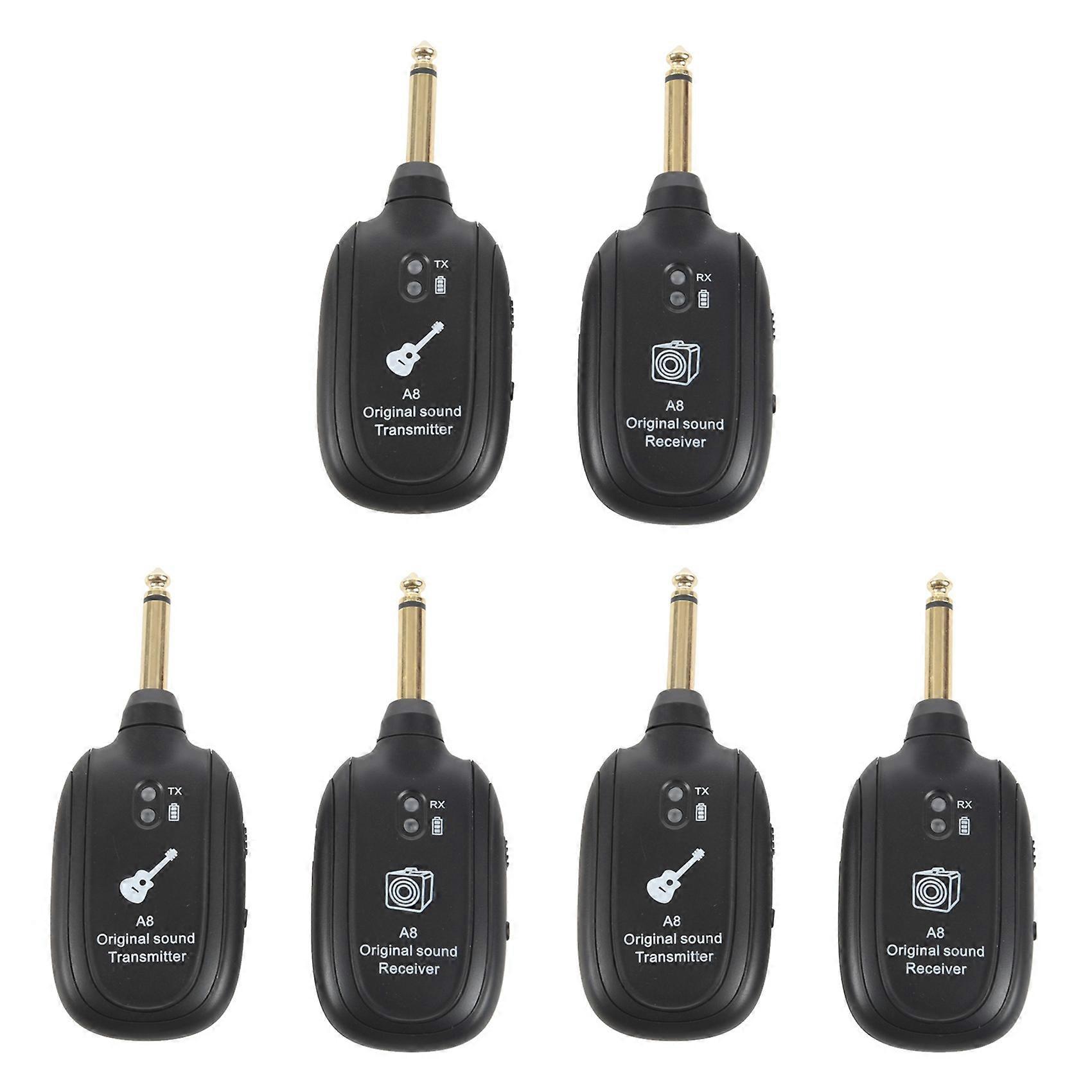 3X UHF Guitar Wireless System Transmitter Receiver Built-in Rechargeable
