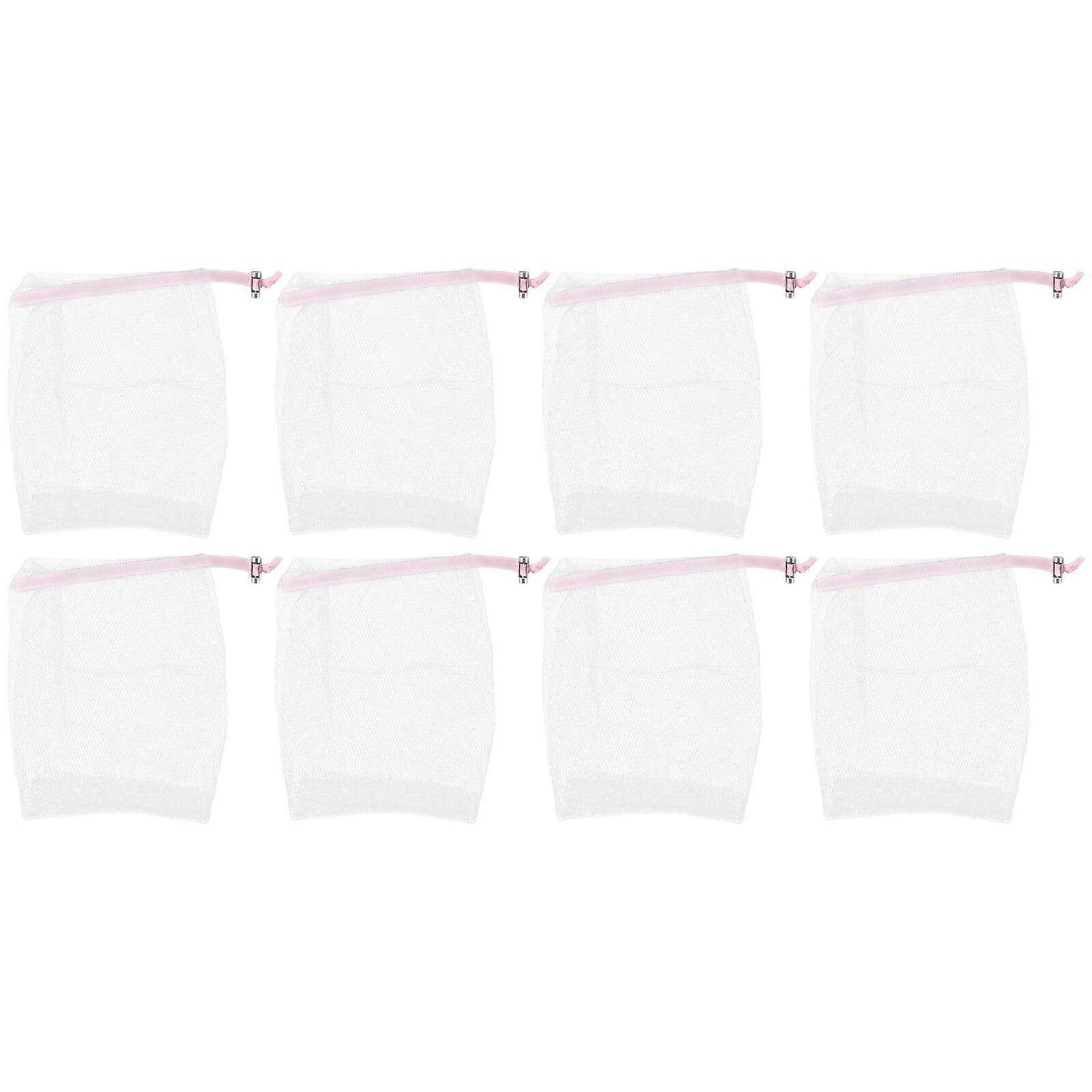 8PCS Pink Mesh Soap Saver Bags with Drawstring, Rich Foaming and Gentle Exfoliation for Face and Body