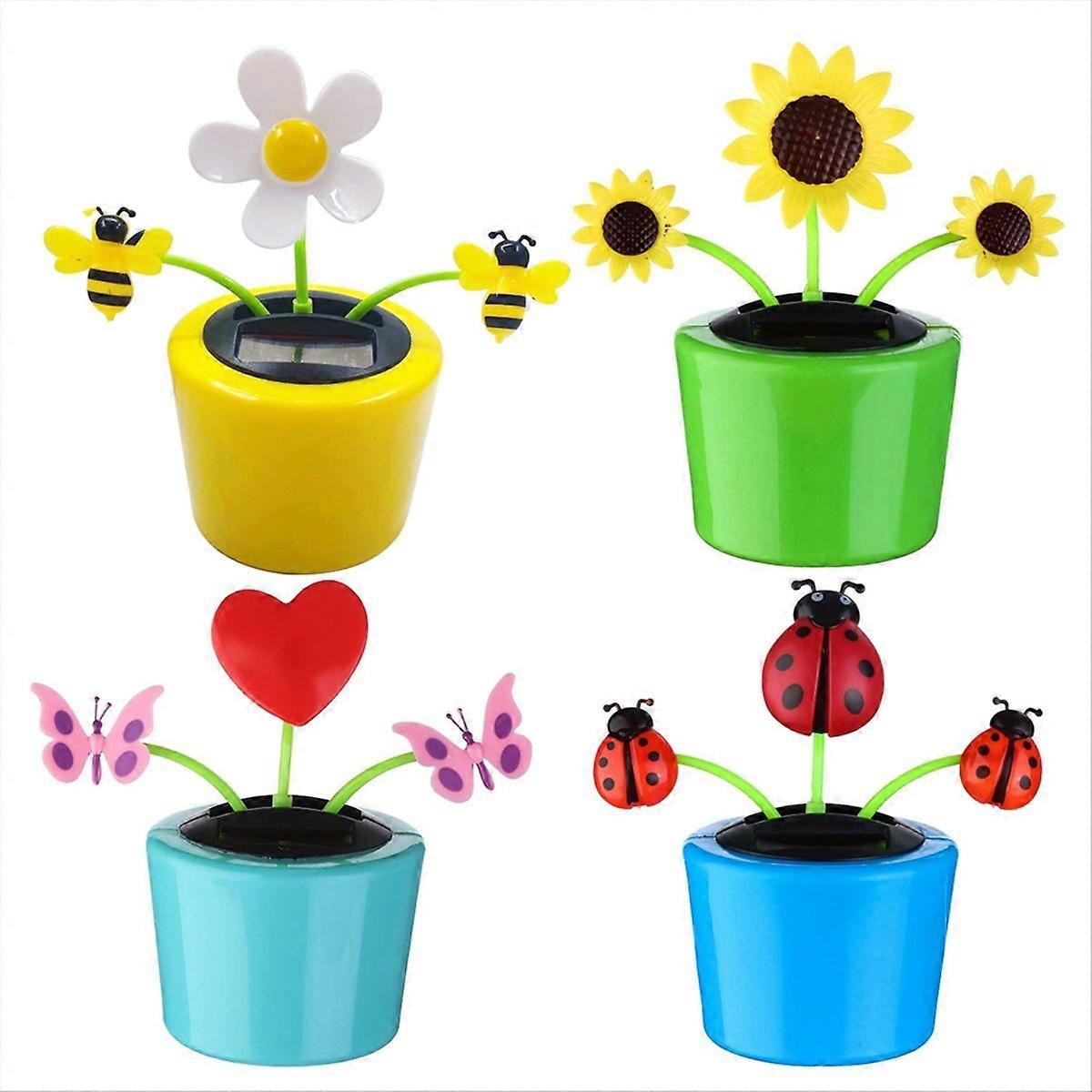 4PCS Solar Powered Dancing Bee & Sunflower Toys