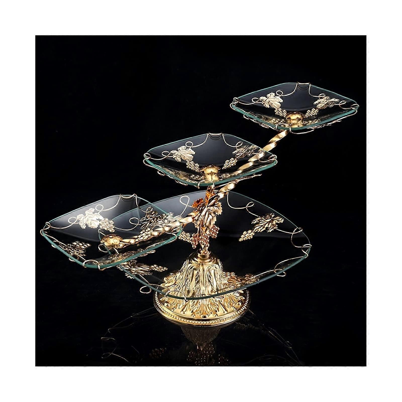 Large Capacity Glass Fruit Bowl with Luxurious FourLayer Design for Desserts and Snacks Serving